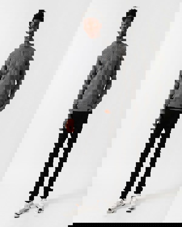 GANT Mens Micro Texture Half Zip Jumper - 92 Dark Grey Melange