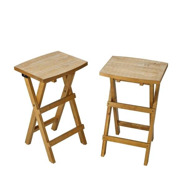 Statement Furniture Set of 2 Shire Oak Folding Stools, 64cm Tall Bar Stools