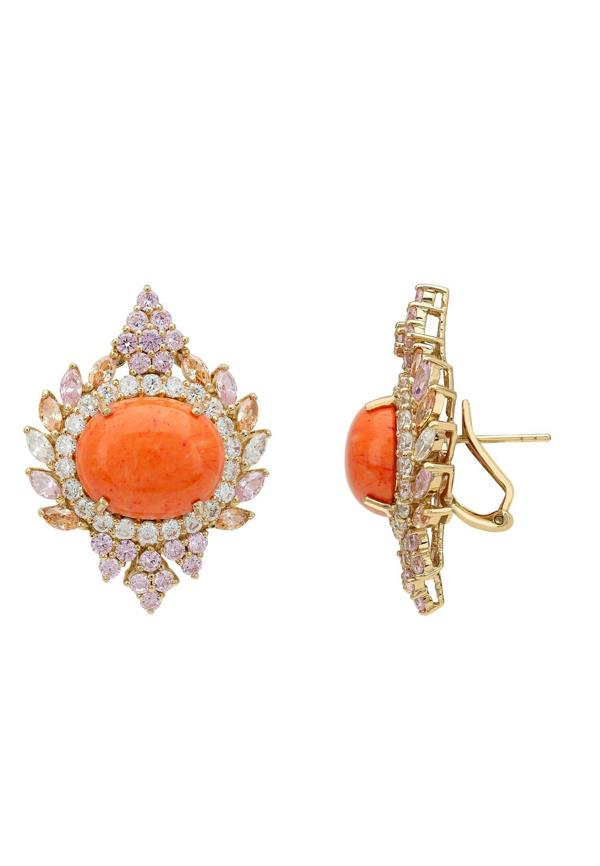 Latelita Francesca Pink Coral Stud Earrings Gold