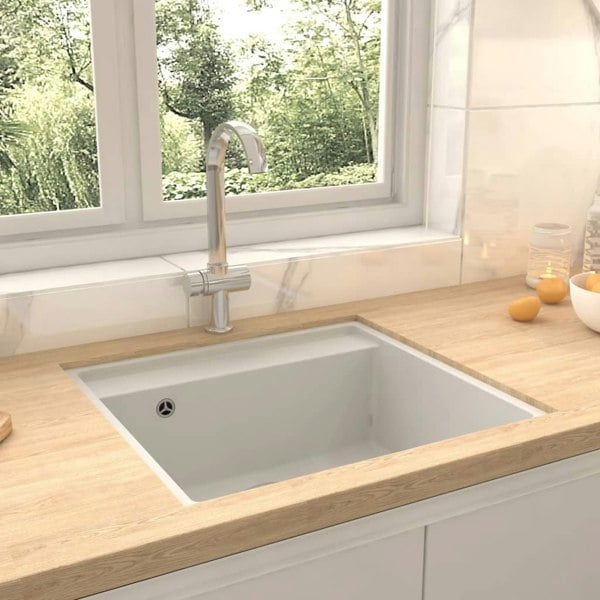 Berkfield Kitchen Sink with Overflow Hole White Granite