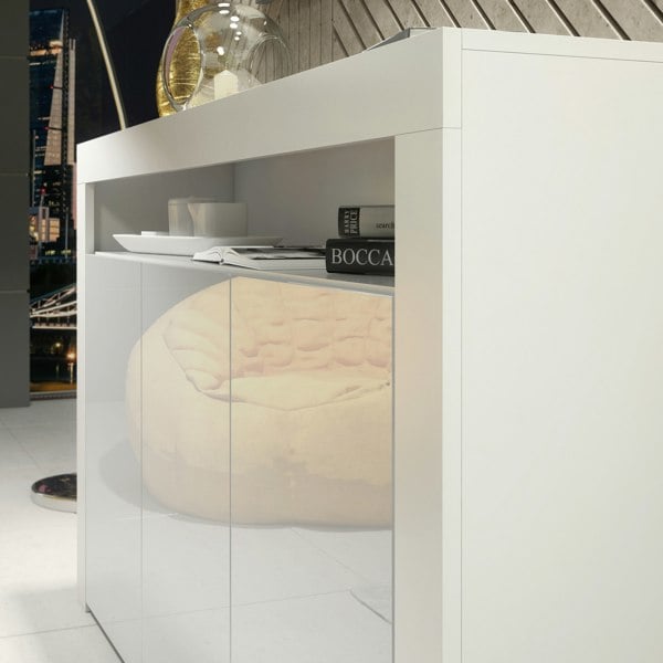 Mex Furniture Sideboard 155cm – White Matt Body & White Gloss Doors