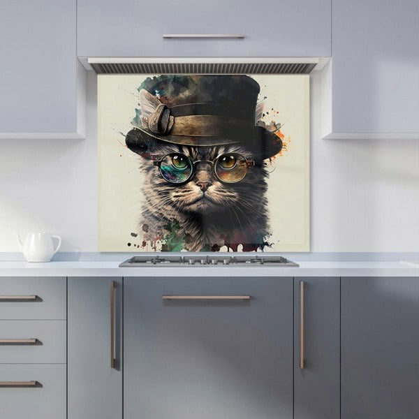 Warren Reed - Designer Cat With Glasses And Hat Splashart Kitchen Splashback