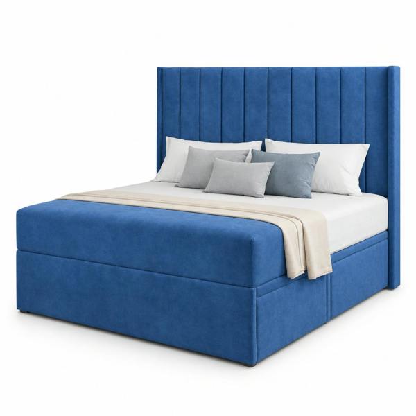 Great British Beds Sapphire Winged Divan Bed - Blue Plush