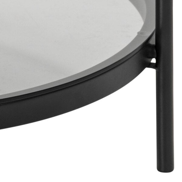 Wyld Haus Featheroak Grey Glass Round Coffee Table Black Metal Legs