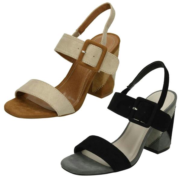 Spot On Ladies Spot On High Patchwork Heel Mule Sandals