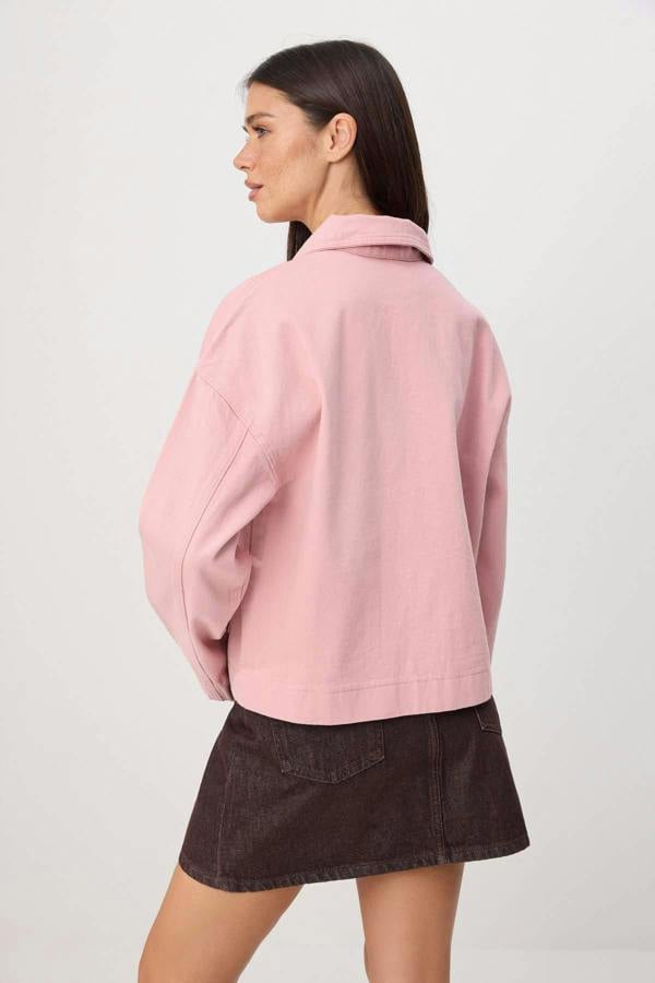 Regular Fit Shirt Collar Long Sleeve Denim Jacket