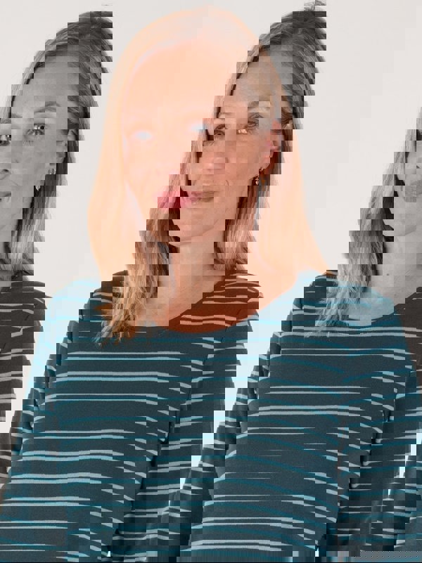 PennyPlain Round Neck Striped Top - Peacock