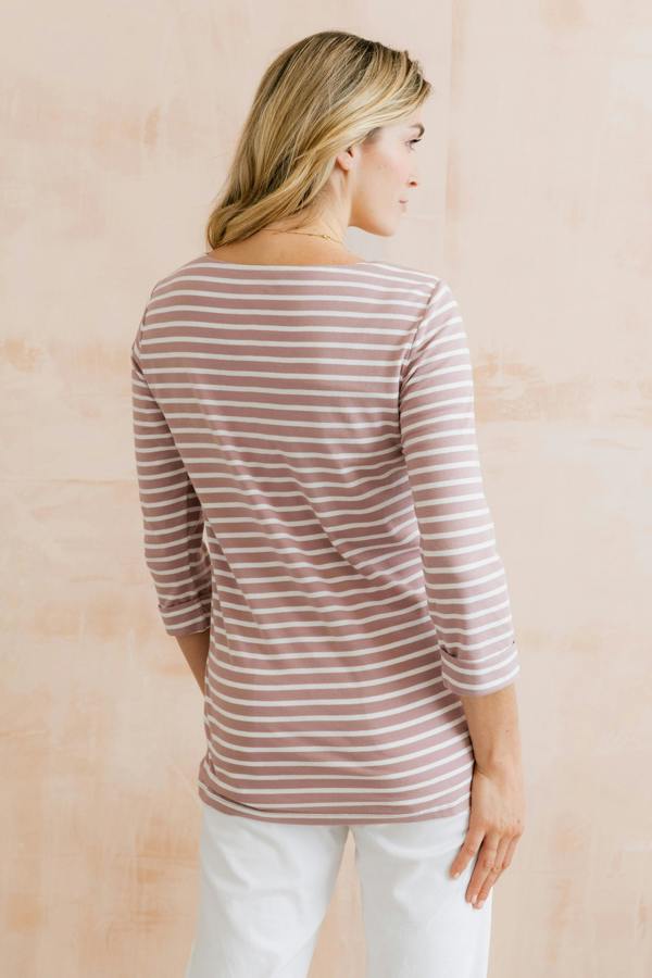 Lily & Me Coastal 3/4 Sleeve Jersey Stripe Tunic Soft Pink