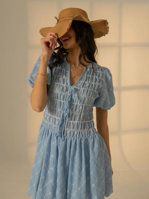 Rose & Nancy Belle Blue Embroidered Mini Dress&nbsp;
