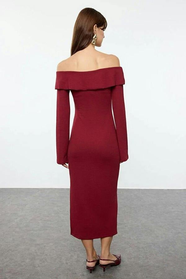 WOVCOR Carmen Collar Soft Textured Midi Knit Pencil Dress
