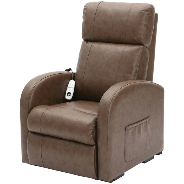 Single Motor Rise and Recline Lounge Chair - Nutmeg PU Leather Material Loops