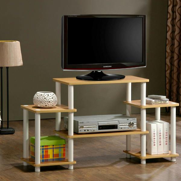 WALPLUS Modern Furniture Piece for Stylish and Functional Home Use | 11257BE/WH Turn N Tube No Tools Entertainment Center, Beech/White