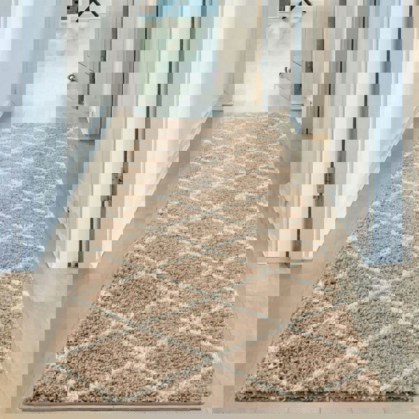 Diamond Design Thick Shaggy Area Rugs Beige