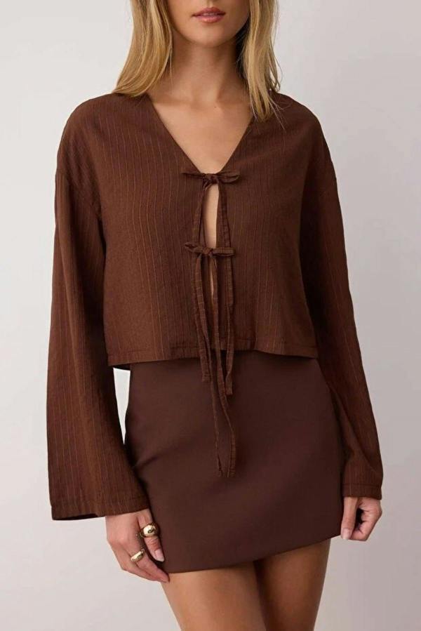 WOVCOR Striped Woven Shirt with Tie Detail