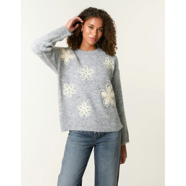Blue Vanilla Jumper With Embroidered Flowers - Grey
