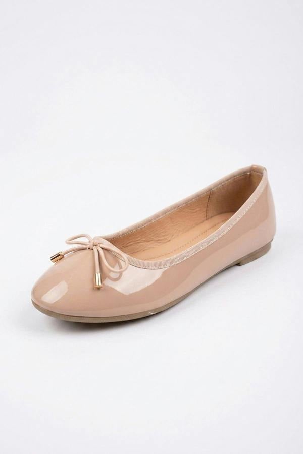 Constance Patent Bow Detail Ballet Pumps - Beige