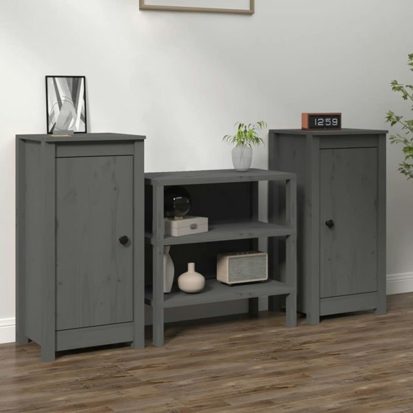 Berkfield Sideboards 2 pcs Grey 40x35x80 cm Solid Wood Pine