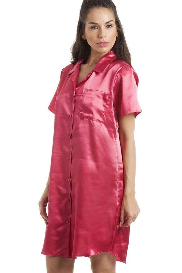 Camille Women's Nightshirt Knee Length Satin Dress Ladies Nightwear