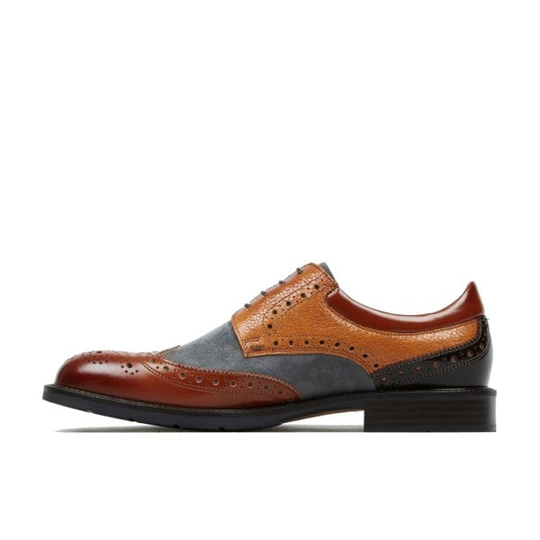 Embassy London Toledo - Foxy - Men's dressy shoe with broguing in grey suede & tan leather