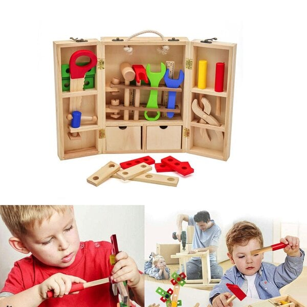 HYGRAD BUILT TO SURVIVE Junior Wooden Tool Set Toy Kids Carpenter Pretend Role Play Tools Gift Playset