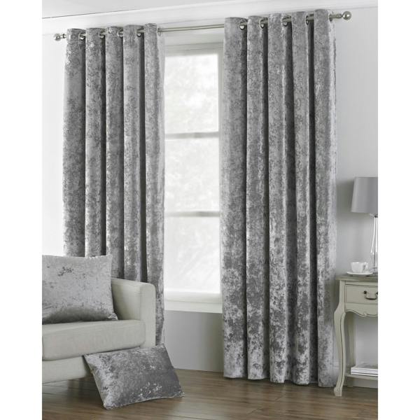 Riva Home Verona Velvet Style Eyelet Curtains - Silver - 