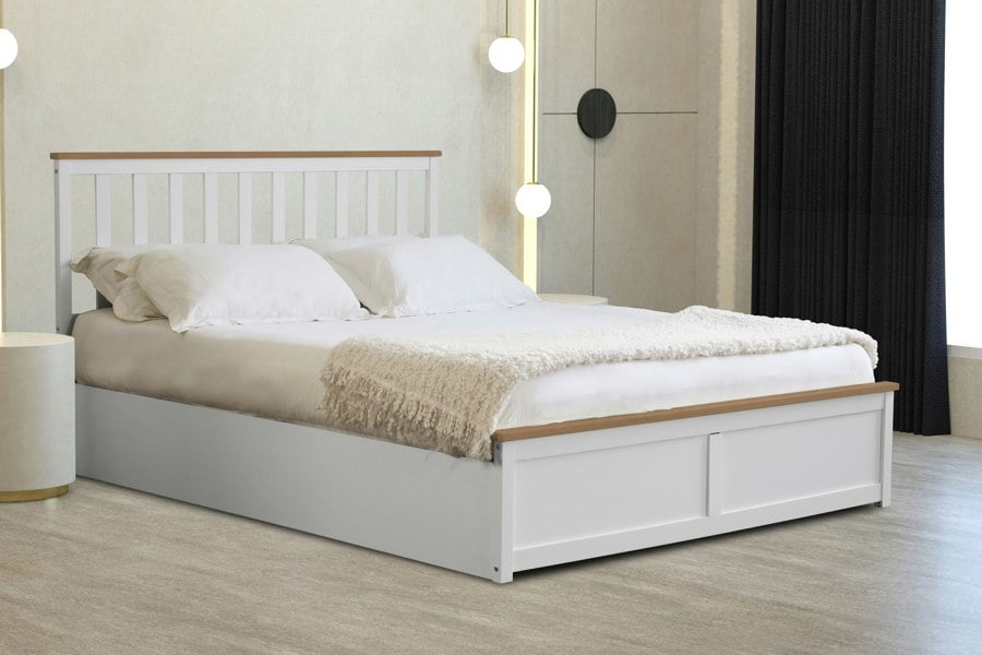 Comfy Living Bexley Wooden Ottoman Gas Lift Storage Bed 3ft 4ft 4ft6 5ft White Or Grey