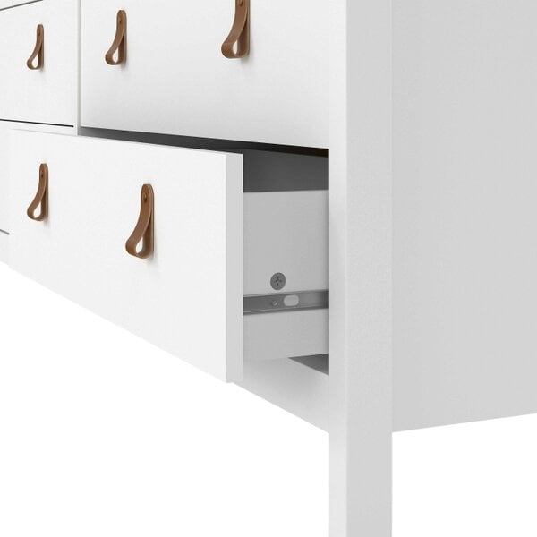 Wyld Haus Wildberry Matt White Wooden Double Dresser 8 Drawers Leather Handles