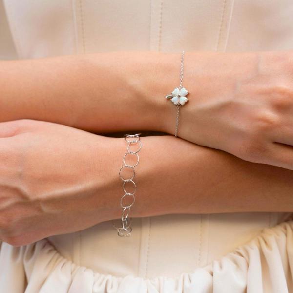 Spero London Textured Circle Hoops Sterling Silver Chain Bracelet
