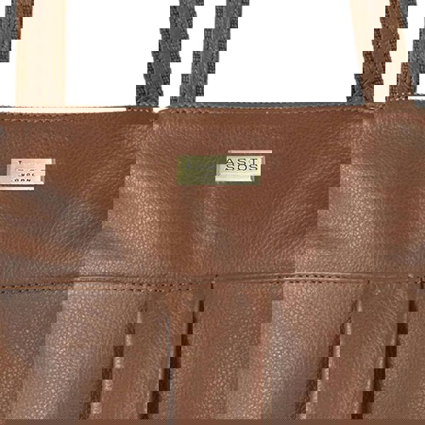 Assots London 'ELSIE' Tan Pebble Grain Leather Zip Top Crossbody Bag