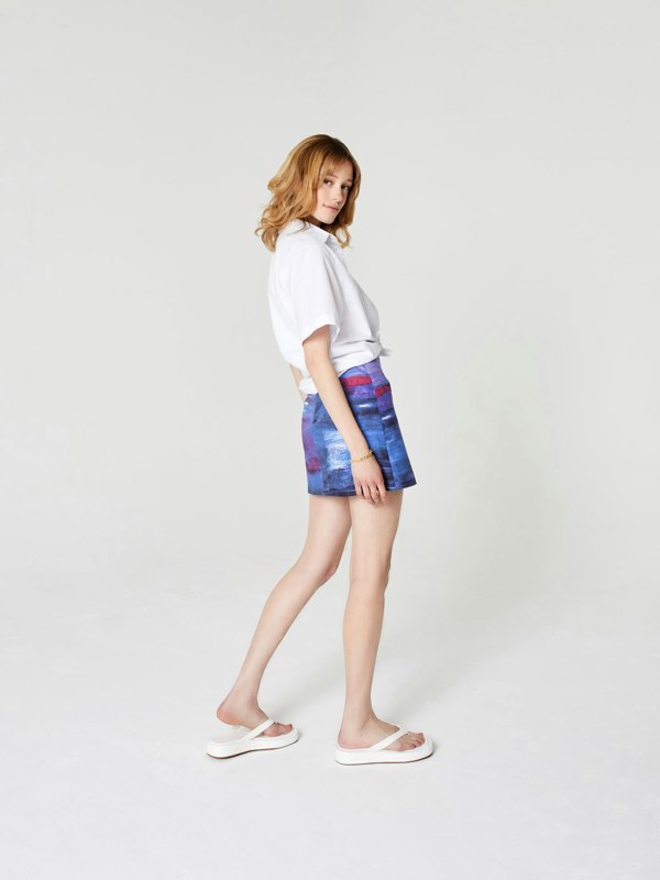 Blue Nude Passiflora Cotton & Hemp Miniskirt - Purple