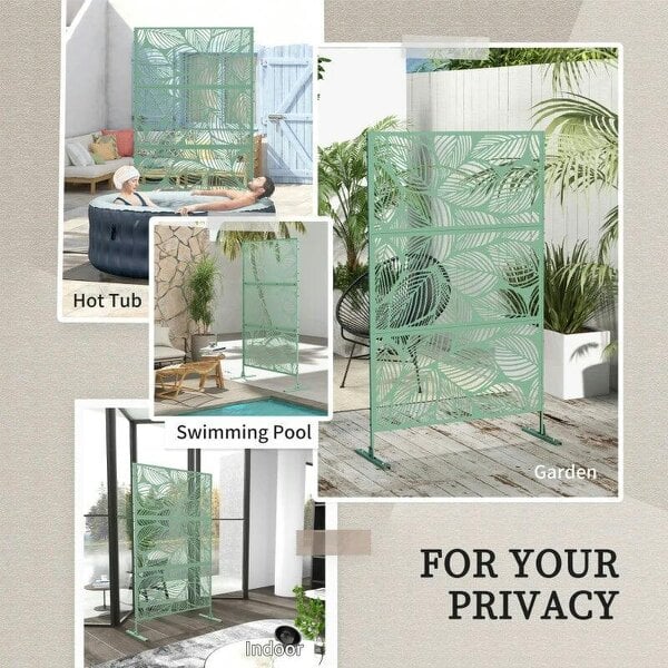 Metal Decorative Privacy Screen Outdoor Divider, Green Leaf