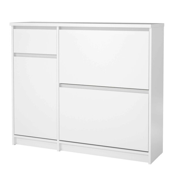 Wyld Haus Budapest White Wooden Shoe Cabinet 3 Doors 1 Drawer