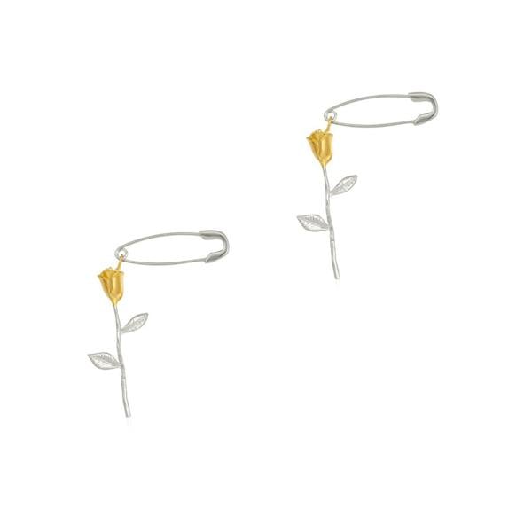 Spero London Safety Pin Gold Color Rose Sterling Silver Earrings