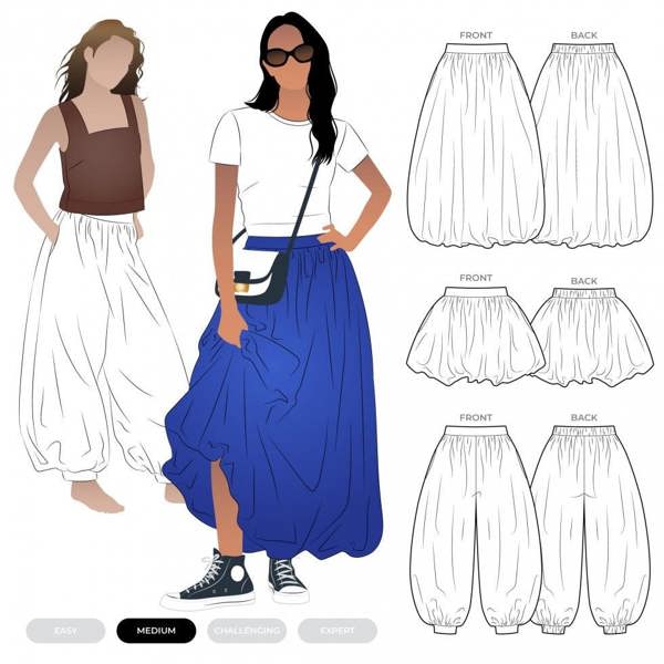 Style Arc Sewing Pattern Sophia Bubble Skirt & Pant - Skirts, Trousers for Women - Intermediate