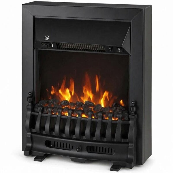 Electric Fireplace Stove Freestanding/ Inset, 1000W/2000W, Electric Fire Heater with LED Flame Effect, Coal Logs, Black