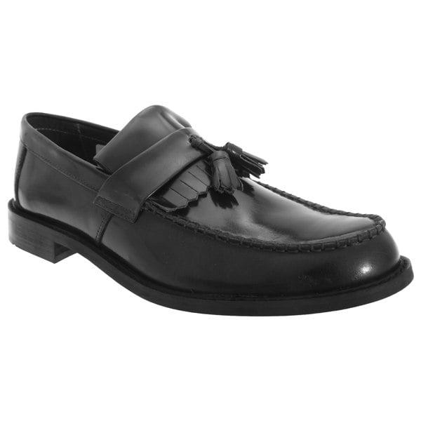 Roamers Mens Toggle Saddle Hi-Shine Leather Loafers - Black