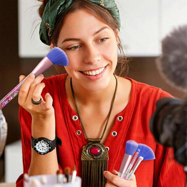 Aquarius Makeup Brush Set 7pc Liquid Glitter Handle Beauty Tool Kit Pink