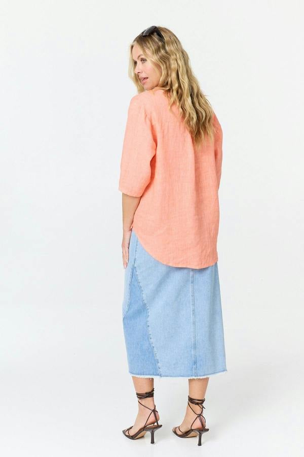 Coral | Button Front 3/4 Sleeve Relaxed Blouse