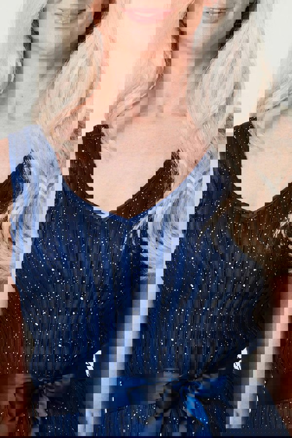 Navy | Sequin Sleeveless Tie Waist Dress