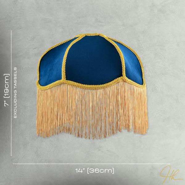 Domed Victorian Shape Lamp Shade in Navy Blue Velvet with Gold Trim Image 7