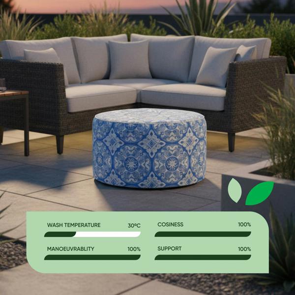 Gardenwize Outdoor Pouf Ottoman – Jacquard Blue Inflatable Footstool