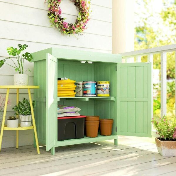 Small Shed, Wooden Garden Shed with Openable Hinged Roof and Removable Shelf, 74 x 43 x 88 cm, Light Green - Green