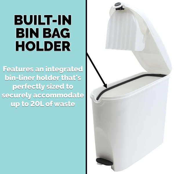 ProWashroom Sanitary Bin 20L x3 White - Slimline Washrooms Toilets Hygienic Disposal Pedal Bins
