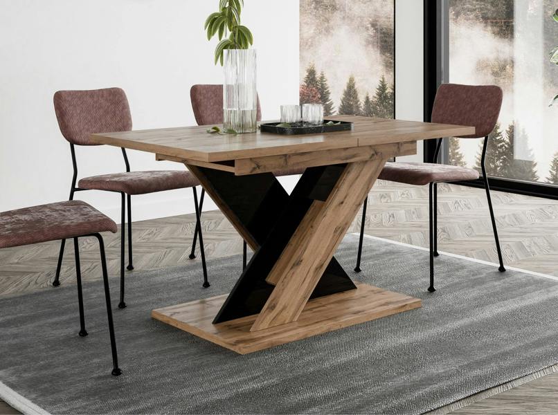 PHD Furniture TOXX Extendable Dining Table 120–160cm – Wotan Oak Effect & Black Gloss