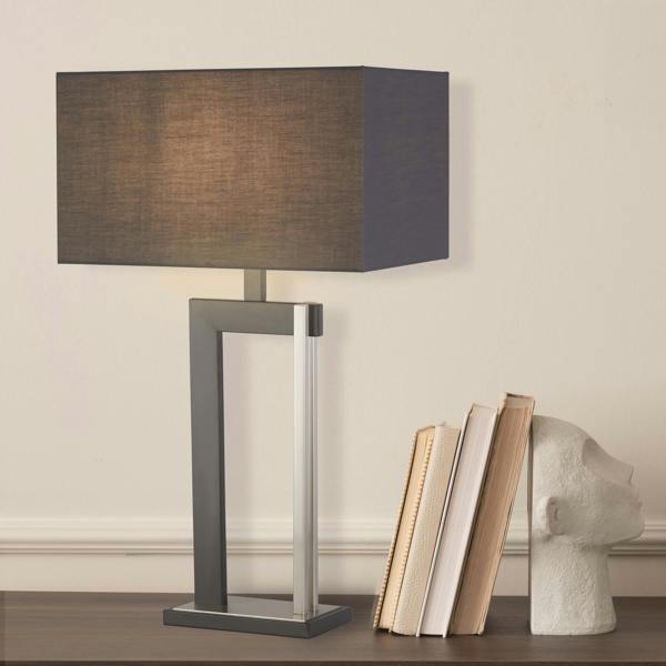 Sleek Geometric Frame Table Lamp in Black and Brushed Nickel