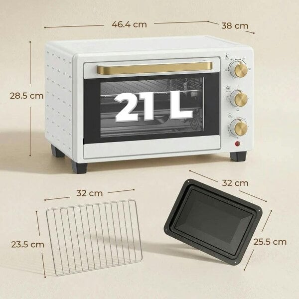 21L Mini Countertop Oven, 100°C-230°C Adjustable Temperature, White