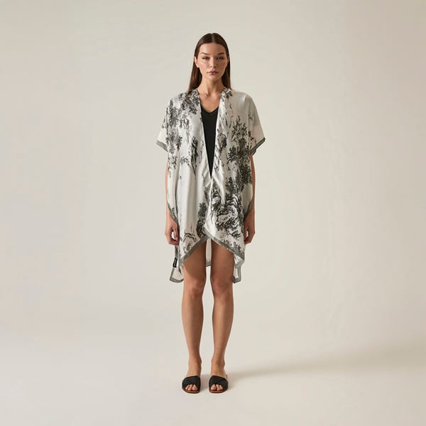 Black-and-white marble print kaftan, relaxed fit 