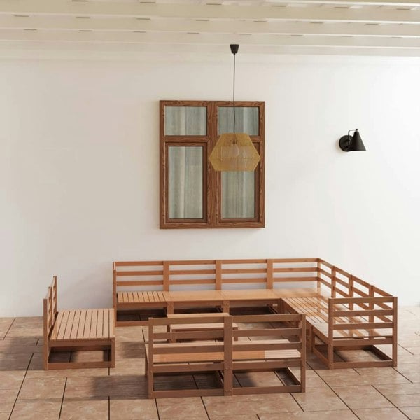 Berkfield 12 Piece Garden Lounge Set Honey Brown Solid Pinewood