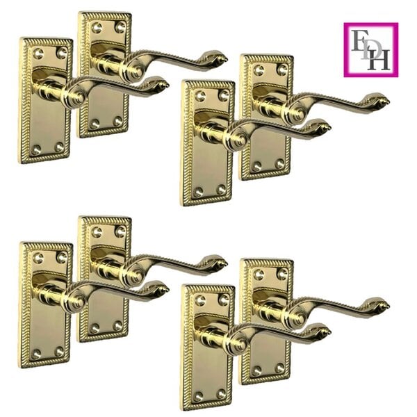 EDH Door Hardware Georgian Style Scroll Brass Finish Door Handles,Internal Door handles,Tubular.