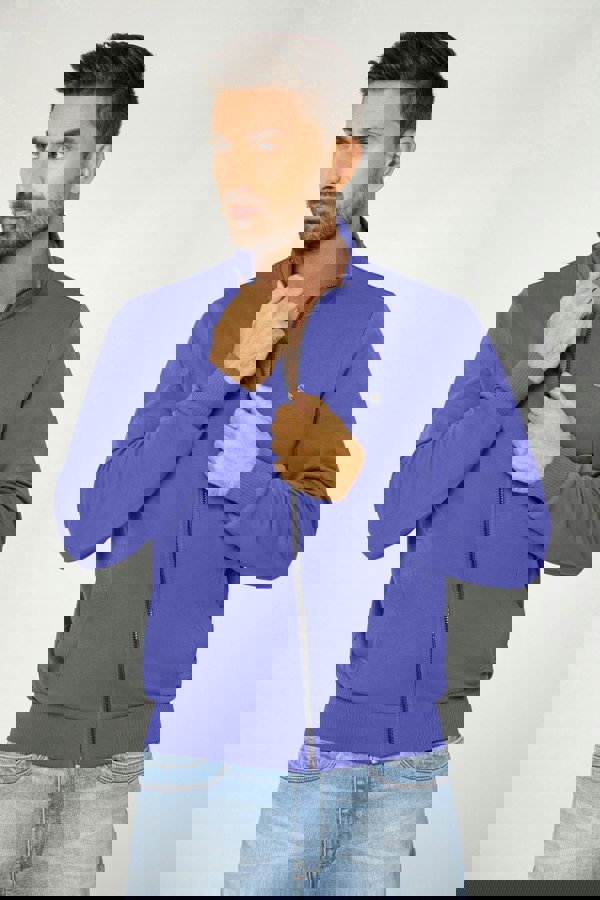 Blue Zip Through Varsity Bomber Jacket